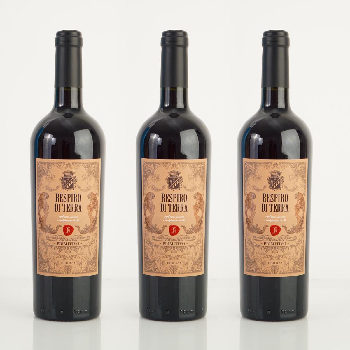 IGP Puglia Primitivo “Respiro di Terra“ - Set bestehend aus: 3 Flaschen Rotwein á 0,75L