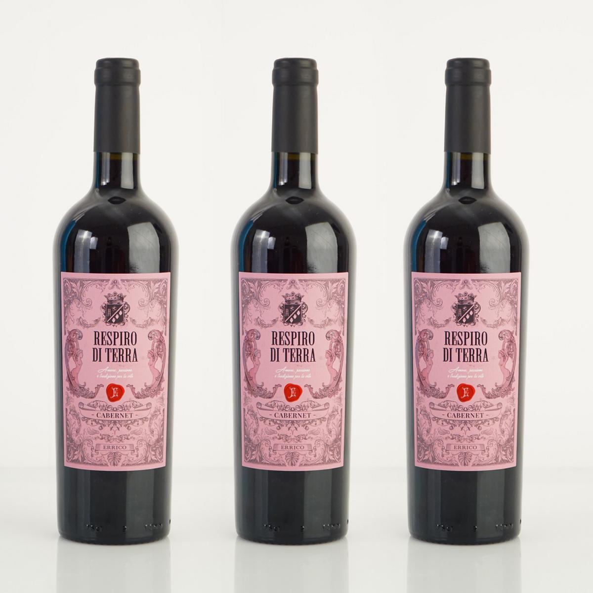 IGP Puglia Cabernet “Respiro di Terra“ - Set bestehend aus: 3 Flaschen Rotwein a 0,75L